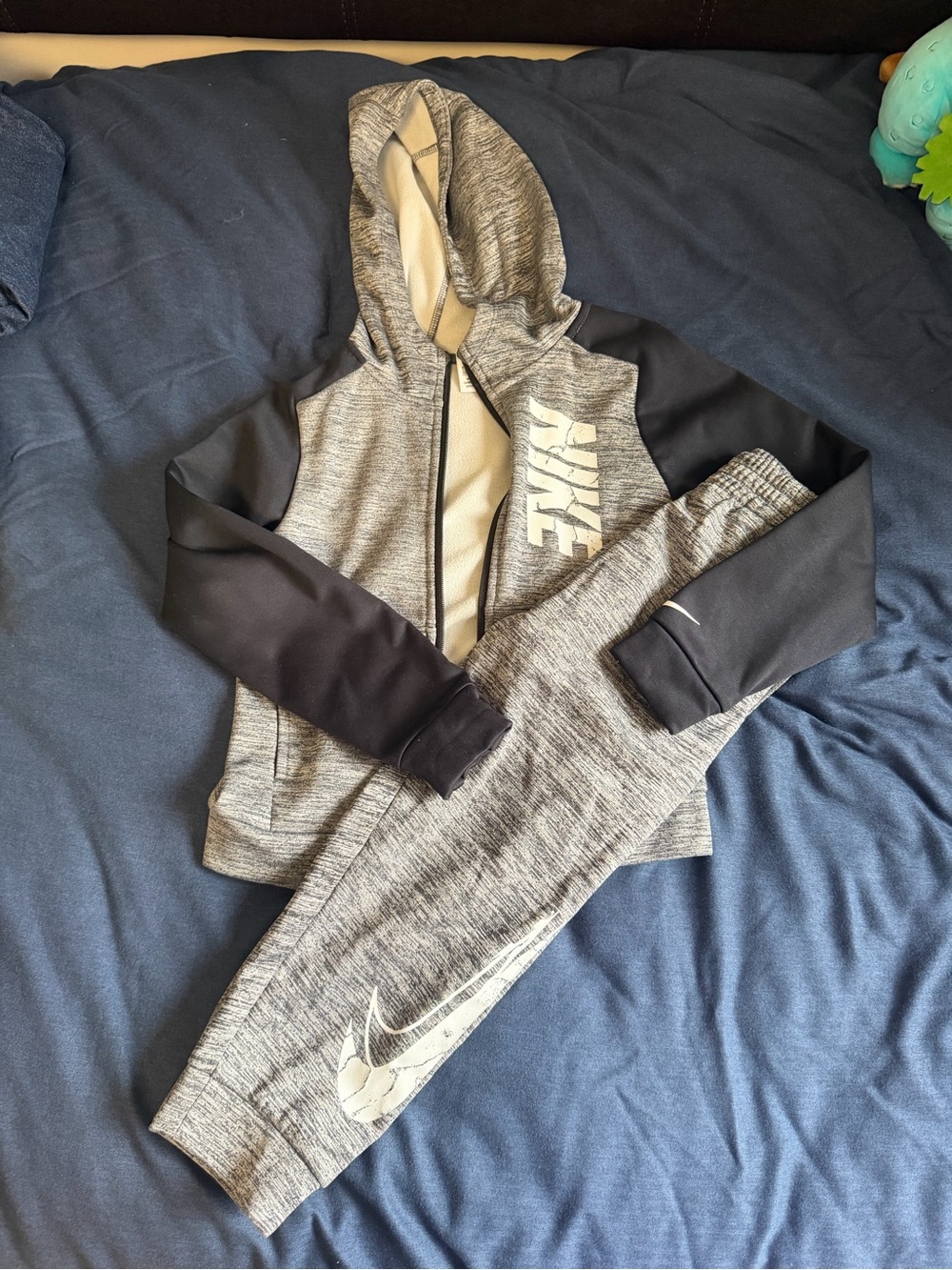Nike Grey and Black Kids Hooded Jacket with Matching Joggers